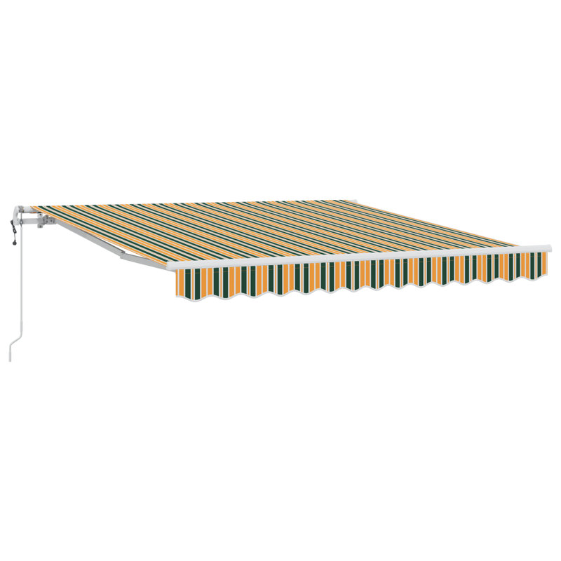 Ebern Designs Retractable Patio Awning, 300 cm W x 250 cm D, Yellow/Green Striped