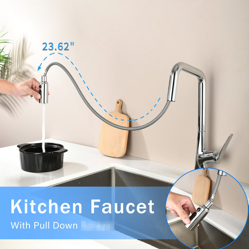 Kitchen Faucet With 3 Function , One Touch Switching Feature, High Swivels 360, Pull-Out Hose And Water Flow Modes For Efficient Professional 360 Switching, Swivel, Cooking