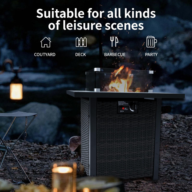 28'' Brown Stainless Steel Propane Fire Pit Table