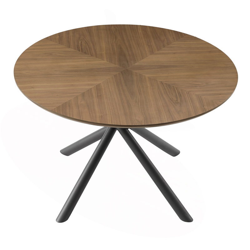 53.14'' Round MDF Coffee Table End Table Short Leisure Tea Table Cross Legs Metal Base, Easy To Assemble, Walnut