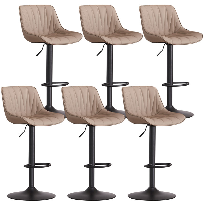 Modern Height Adjustable Swivel Bar Stools Upholstered Leather Barstool Kitchen Island Chairs With Metal Frame, Khaki