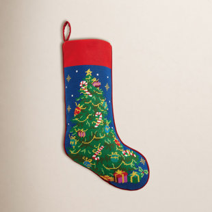 Christmas Tree Embroidered Needlepoint Stocking