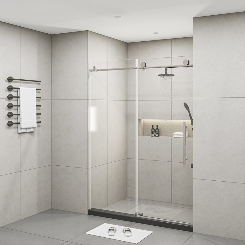 Portes de douche sans cadre de 60 po de largeur x 76 po de hauteur avec verre trempé transparent de 5/16 po (8 mm)