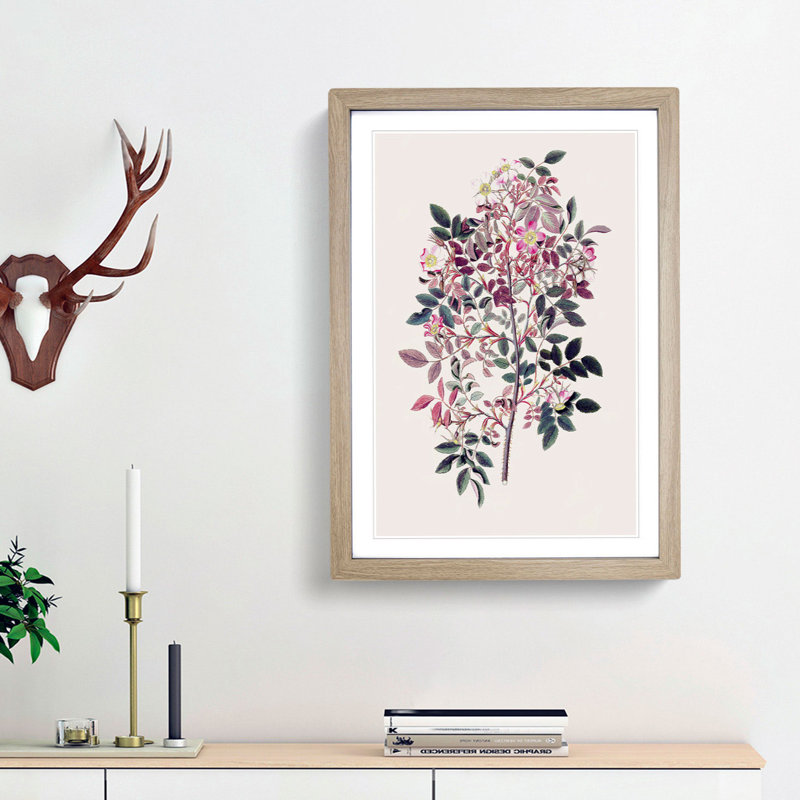 Redleaf Rose Flowers Illustration - Picture Frame Painting Print, Oak Framed, 48cm H x 36cm W x 2cm D