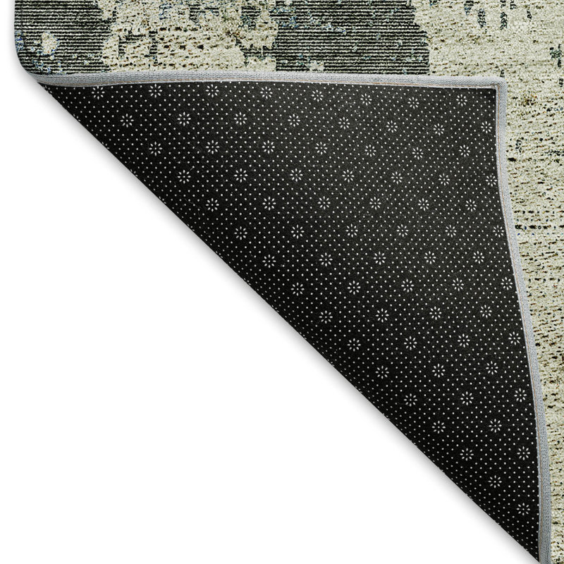 Premium Washable Abstract Gray and Green Microfiber Rug, 5' x 7'