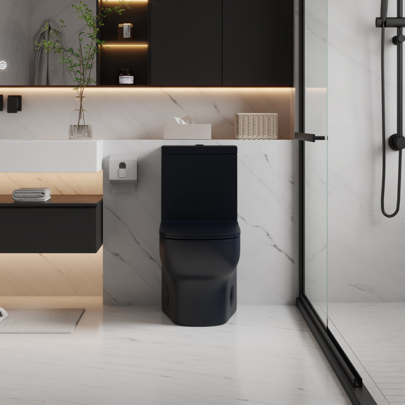 Siphon Jet Flush Toilet, Elongated Dual 1.1/1.28 GPF w/ Slow Close Seat Comfort Height 16.5", Black