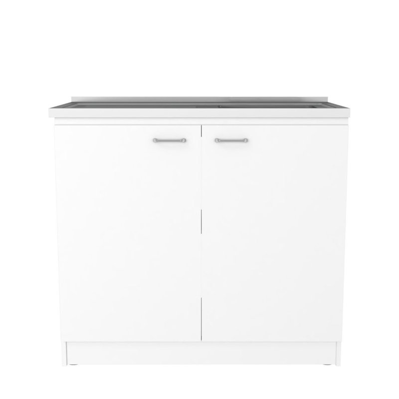 Arnesto 2 Piece Kitchen Set, Kitchen Island + Utility Sink Cabinet, White/Walnut