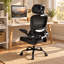 Chaise de bureau ergonomique avec support lombaire, dossier haut en maille, pivotante et à roulettes avec appui-tête, noire-1558410577
