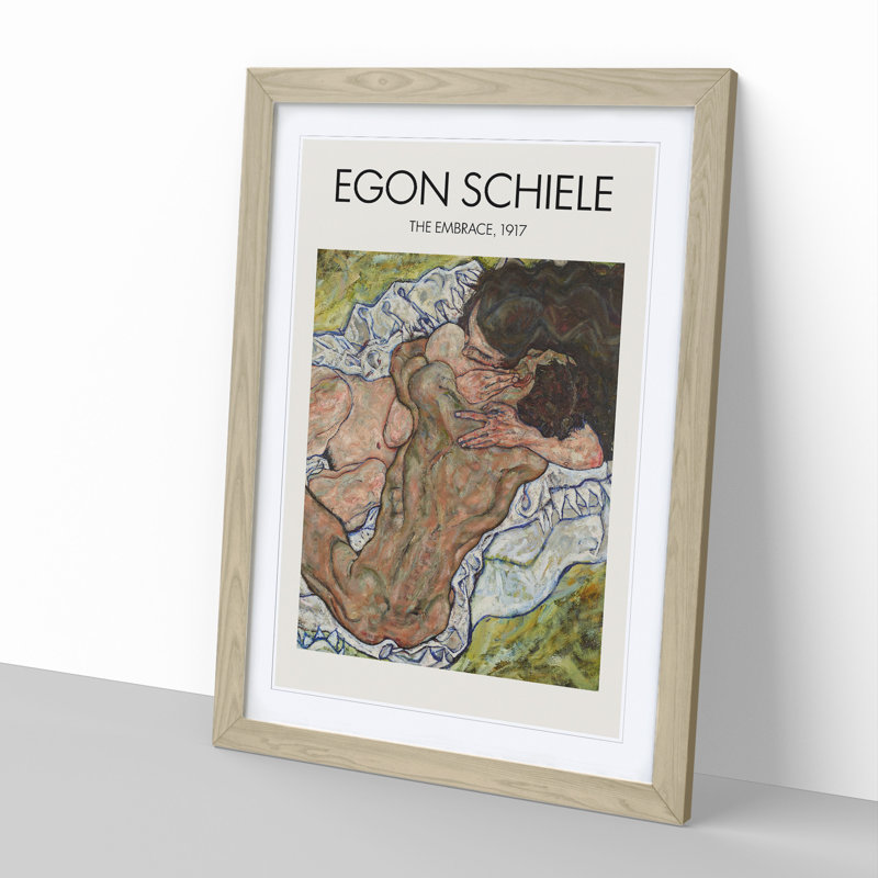 The Embrace by Egon Schiele - Picture Frame Painting, 65cm H x 48cm W x 2cm D, Oak Framed