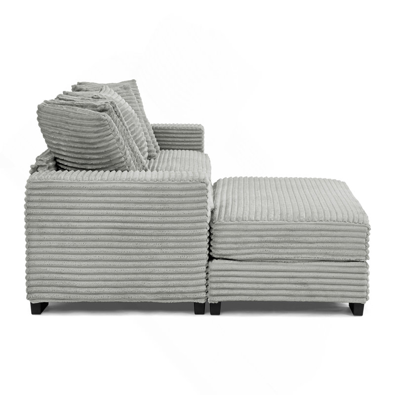 Canapé-lit modulaire rembourré en velours côtelé Corduroy, Gris