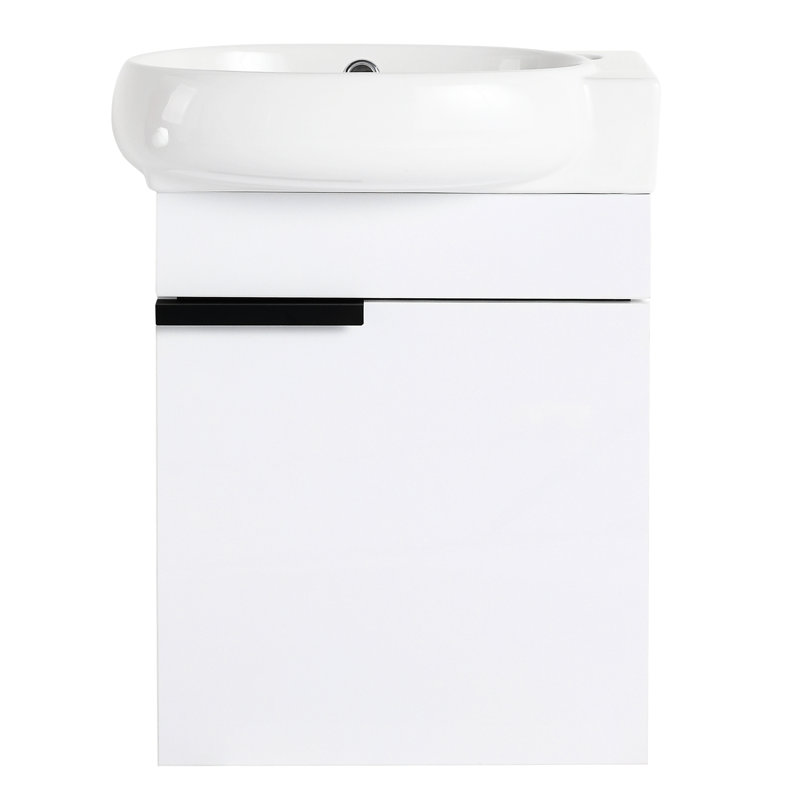 Meuble-lavabo de 16 po avec lavabo en céramique, fermeture en douceur, fixation murale pour petite salle de bain de 16 po, portes fermées, structure