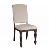 Fabric Upholstery Side Chairs 2Pc Set Grayish Brown Finish Wood Frame Nailhead Trim Turned Legs Dining Furniture