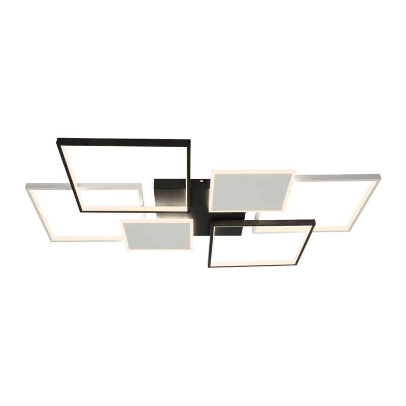 Plafonnier rectangulaire moderne à DEL avec télécommande, H 1,57 po x l 43,3 po x P 27,55 po, Noir / blanc