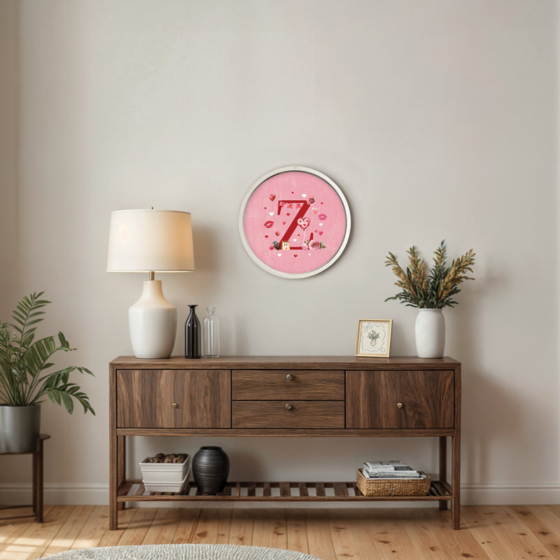 Valentine Things Monogram - Z Round White Framed Print