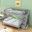 Lit superposé simple au-dessus d'un lit double en bois avec tablettes latérales et escalier-1666460857