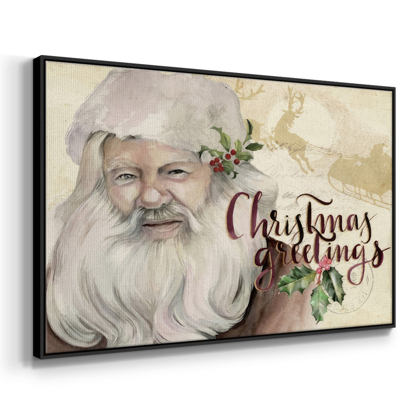 Christmas Greetings Collection, reproduction d'art sur toile encadrée, Cadre noir, H 17 po x l 25 po x P 1,5 po