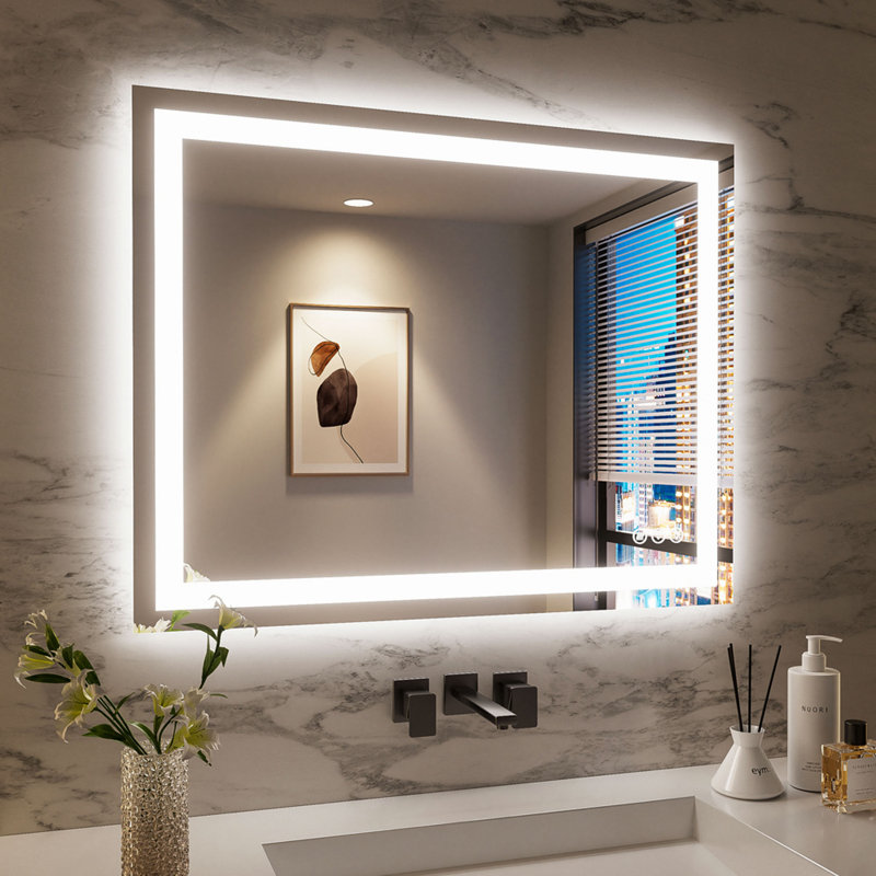Miroir de salle de bain à DEL sans cadre 40 po x 32 po, miroir intelligent