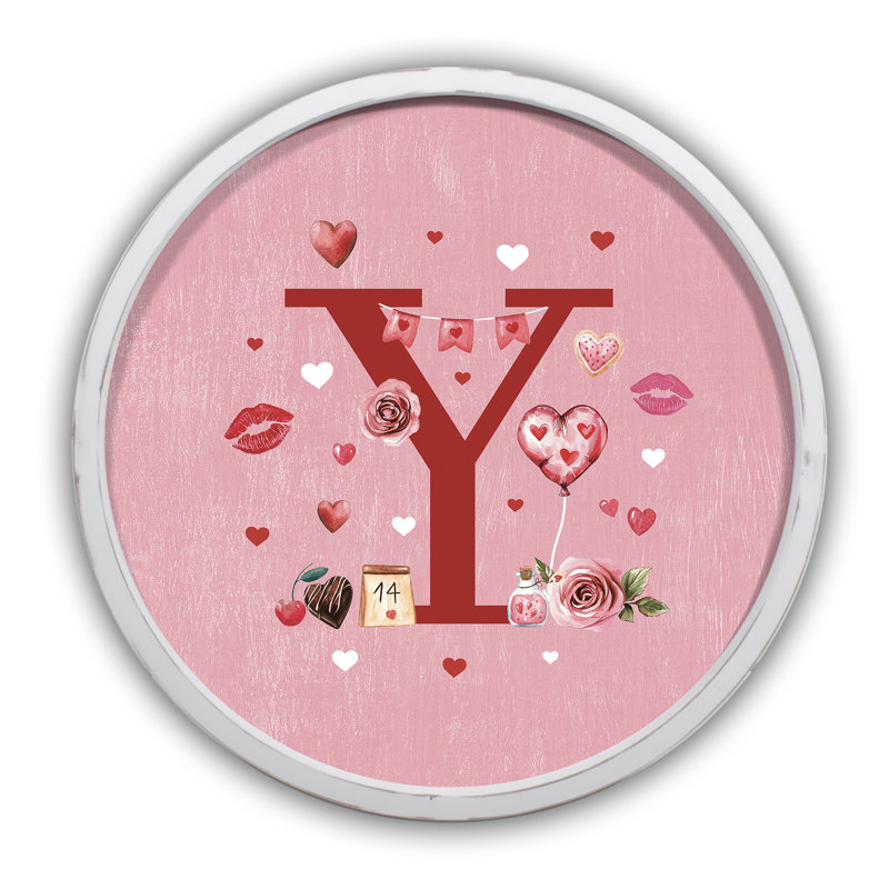 «Valentine Things Monogram - Y Round White», reproduction encadrée