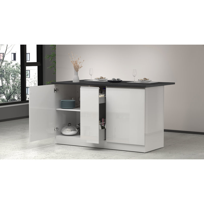 Rafie Wood Kitchen Island, White, Grey