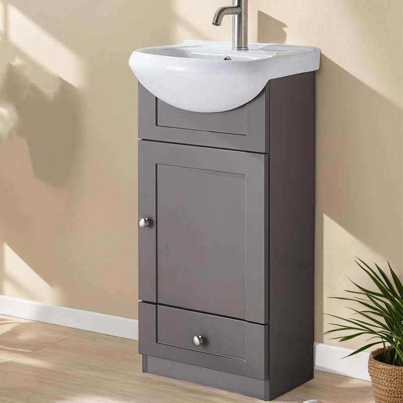 18'' White Mini Free-standing Single Door Single Bathroom Vanity Set, Black Khaki