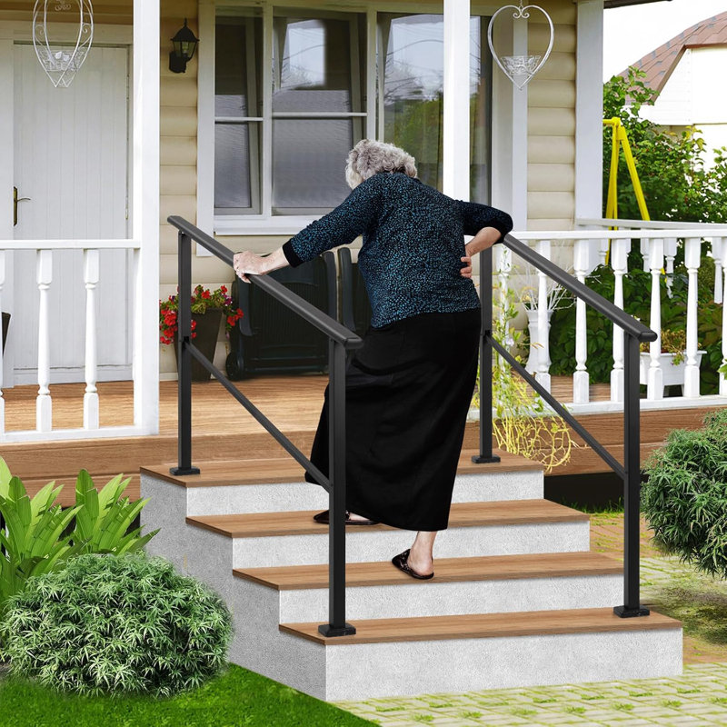 3 Step Handrails for Outdoor Indoor, Heavy Duty Metal Stair Railing, Easy Installation, Staircase Hand Rail Kit for Porch Deck Yard Garden