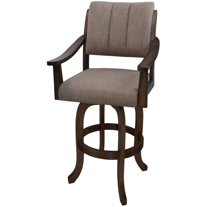 Radmilla Swivel Wood Bar Stool, Bar Stool (26" Seat Height), Basin Beige Seat/New Brown Frame