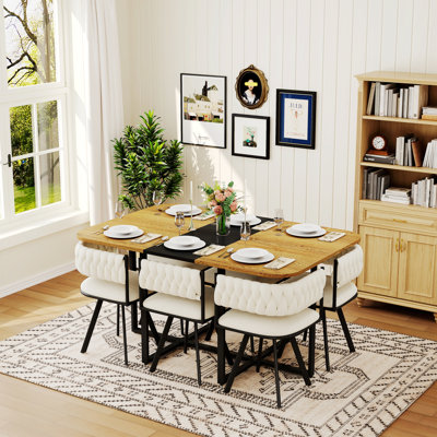 7-Piece Dining Table Set, 1 Dining Table With 6 Upholstered Chairs For Dining Room
