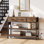 Console moderne en bois de 43,3 po avec 3 tiroirs en tissu, un canapé d'entrée rectangulaire étroit avec station de charge et des tablettes ouvertes pour les couloirs, les salons et les petits espaces
