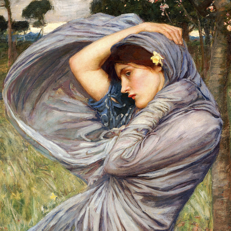 Boreas North Wind Maiden Canvas Painting in Gold Frame