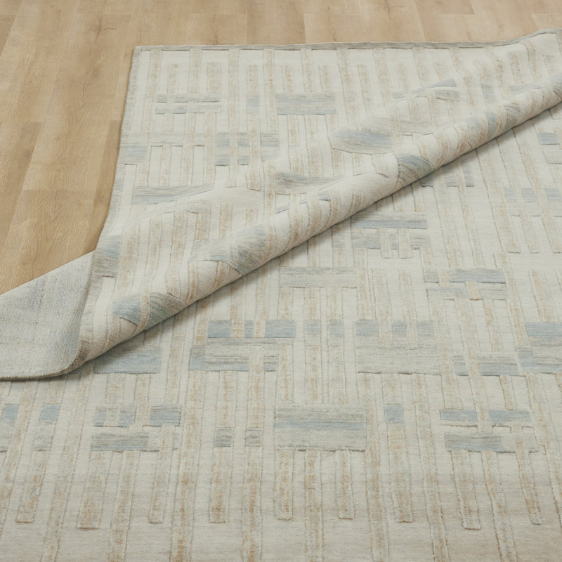Wool Area Rug, Cream/Sand/Azure Abstract, Rectangle 2' x 3'