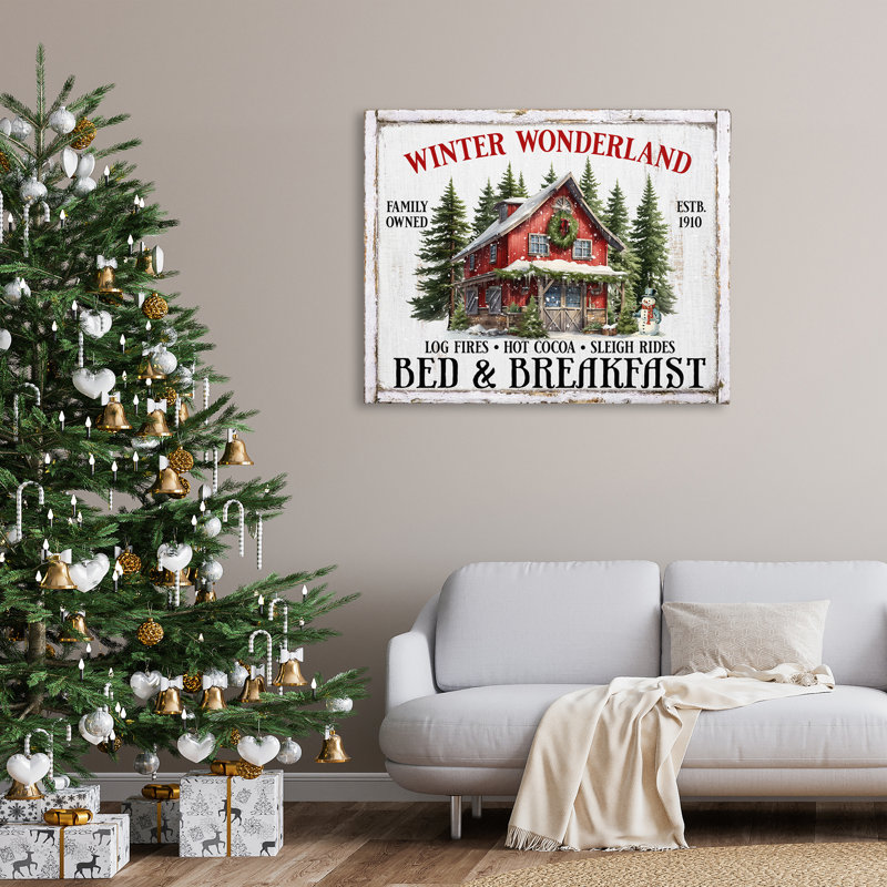 «Winter Bed & Breakfast», art mural sur toile par Creatif Belle, H 36 po x l 36 po