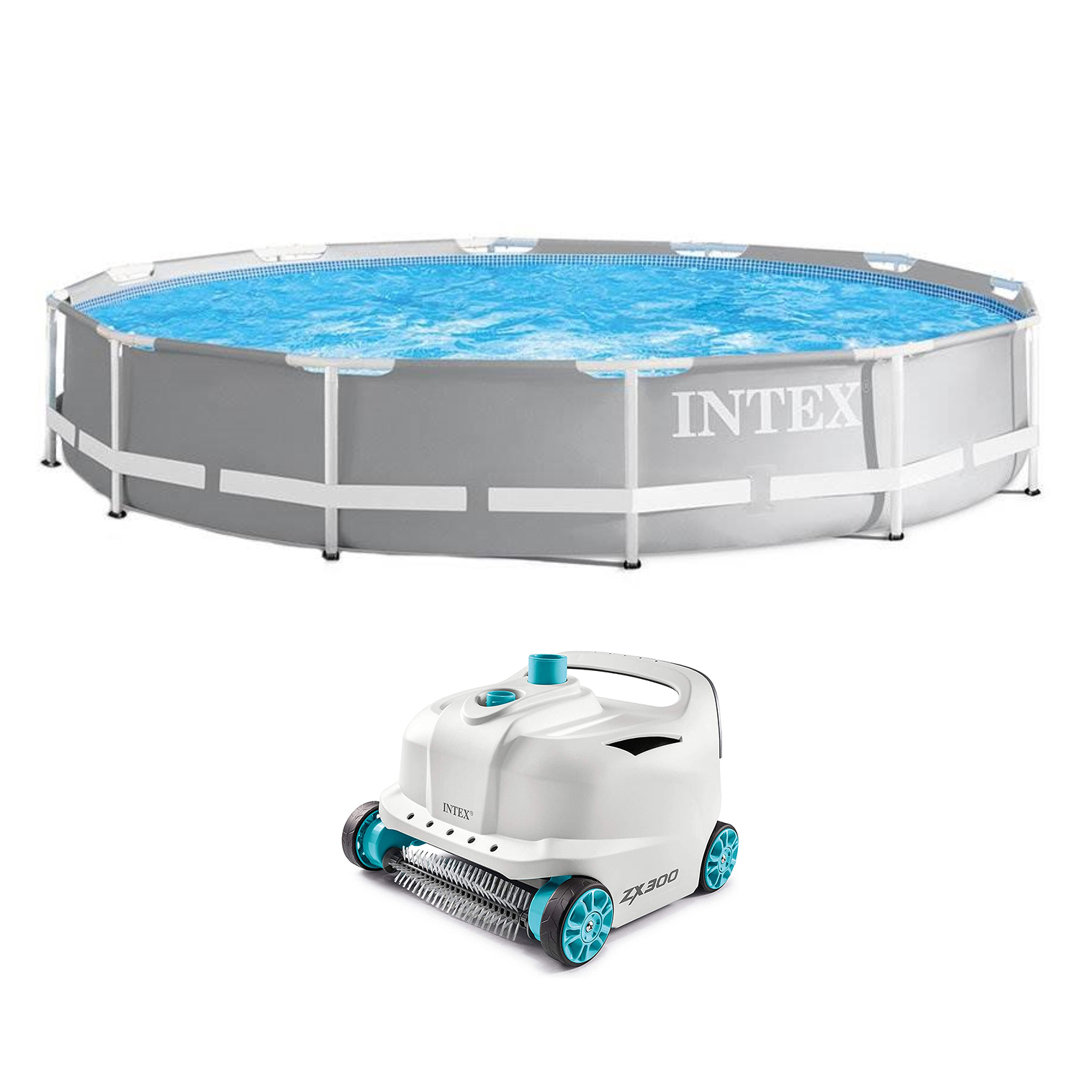Intex 12ft x 30in Prism Frame Above Ground Round Swimming Pool & Robot Vacuum Intex