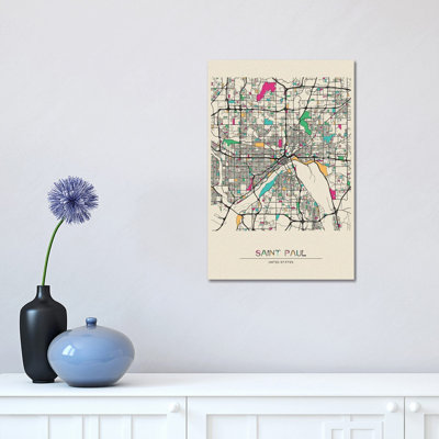 Saint Paul, Minnesota Map 1 Piece Wrapped Canvas Wall Art