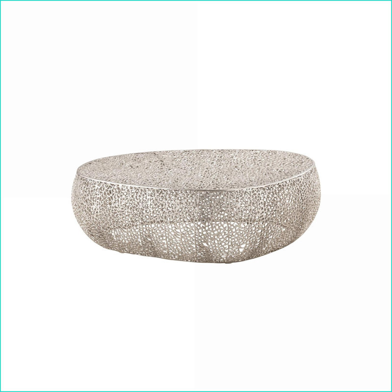 Table basse moderne ovale argentée avec cadre en aluminium coulé - Centre de table de salon contemporain, Argent argent