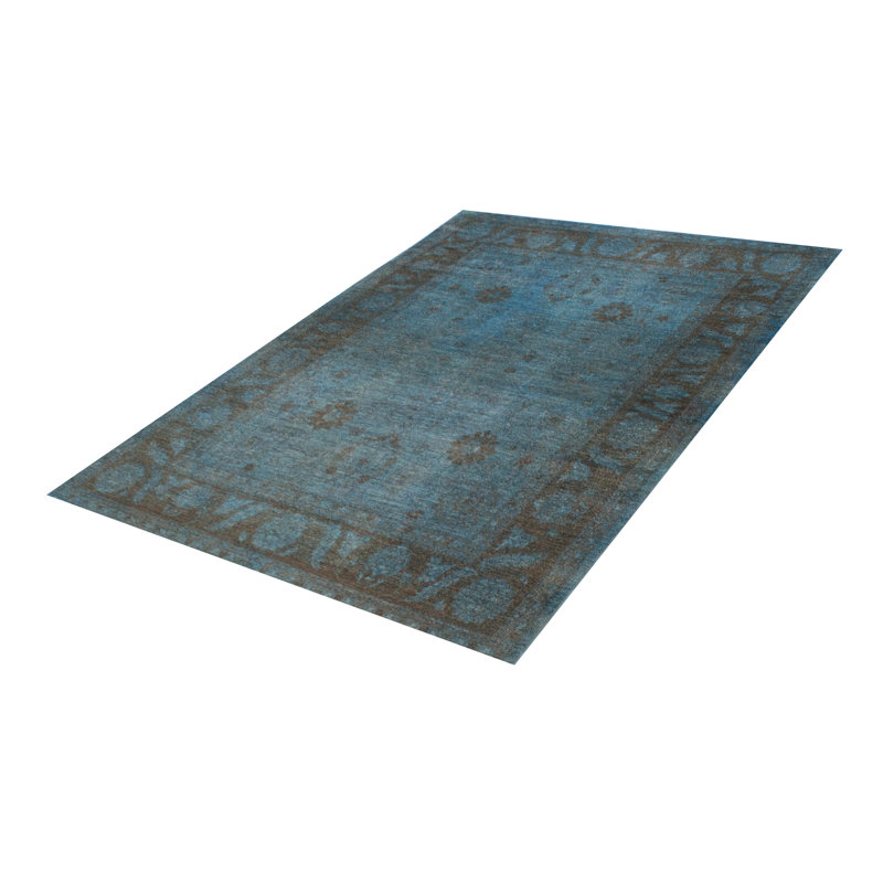 Tapis bleu noué à la main unique 7 pi 0 po x 9 pi 10 po