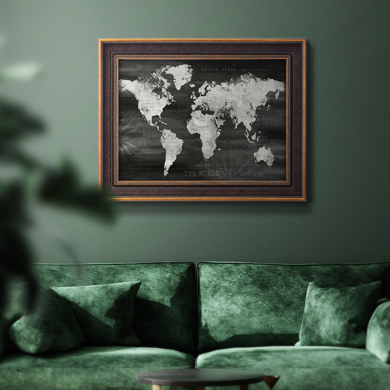 Carte industrielle du monde encadrée sur toile, H 21 po x l 25 po x P 2,5 po