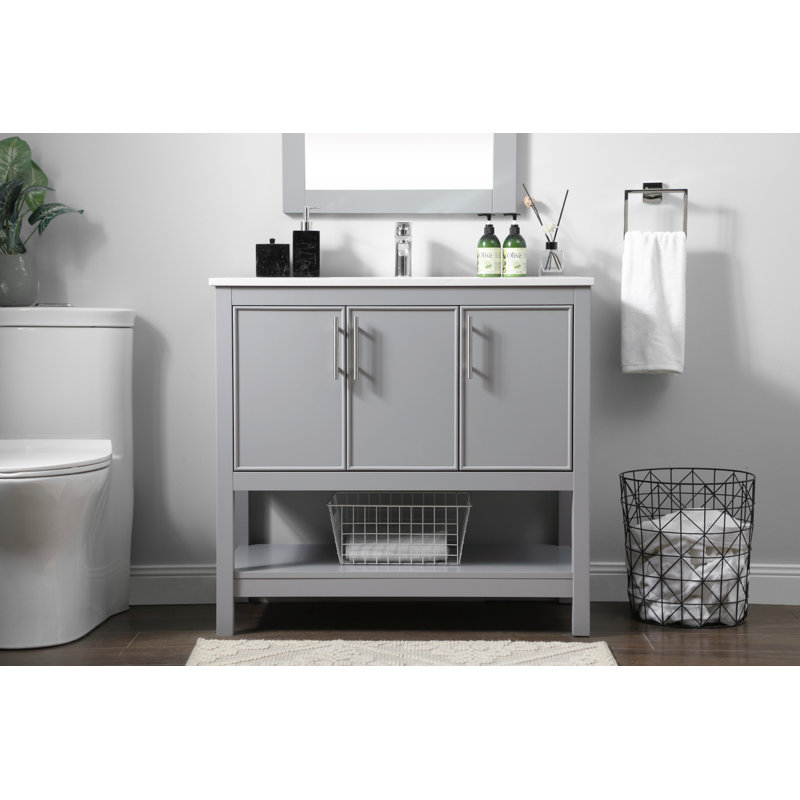 Everett 36'' Single Bathroom Vanity with Engineered Marble Top, Gray