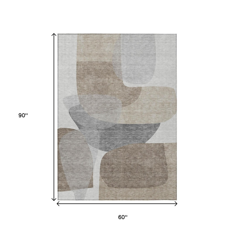 Tapis extérieur lavable abstrait taupe et gris 5 pi x 8 pi