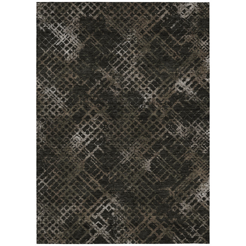 Tapis d'intérieur lavable à motif géométrique 10 pi x 14 pi brun