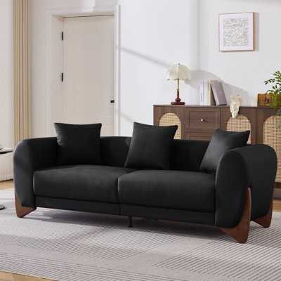87" Upholstered Faux Leather Sofa with Solid Wood Legs