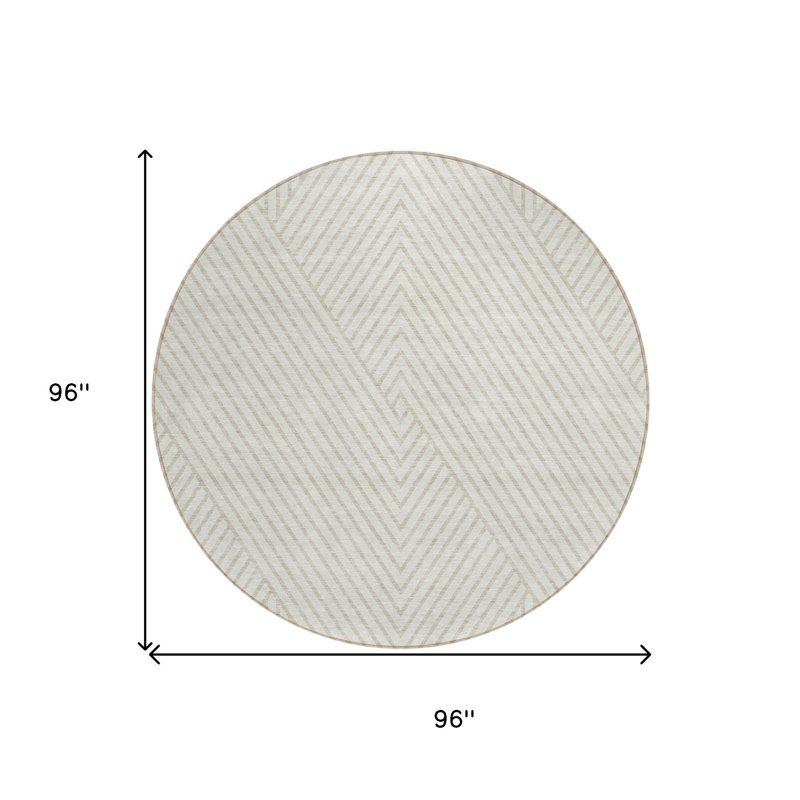 Tapis extérieur rond lavable géométrique 8 pi ivoire et beige pâle