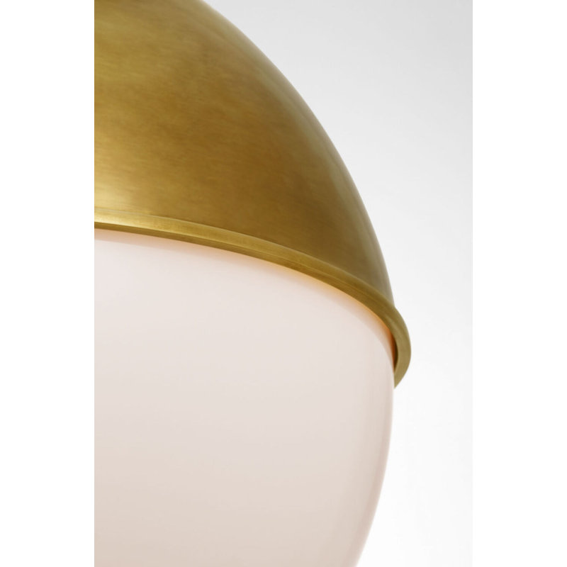 Cavill 16" Pendant with Hood and White Glass, Natural Brass