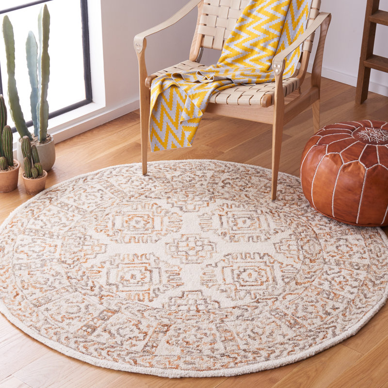 Hand Tufted Wool/Cotton Oriental Rug in Ivory/Sage, Round 5'