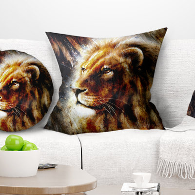 Lion majestueusement paisible - Coussin décoratif à imprimé animal