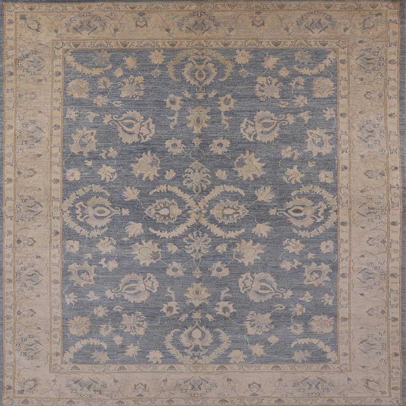 Tapis bleu / beige Jhirayr, Carré 8 pi