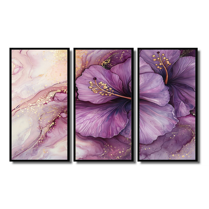 Adarrion - ensemble d'art mural hibiscus, Reproduction avec cadre flottant, Noir, H 28 po x l 36 po
