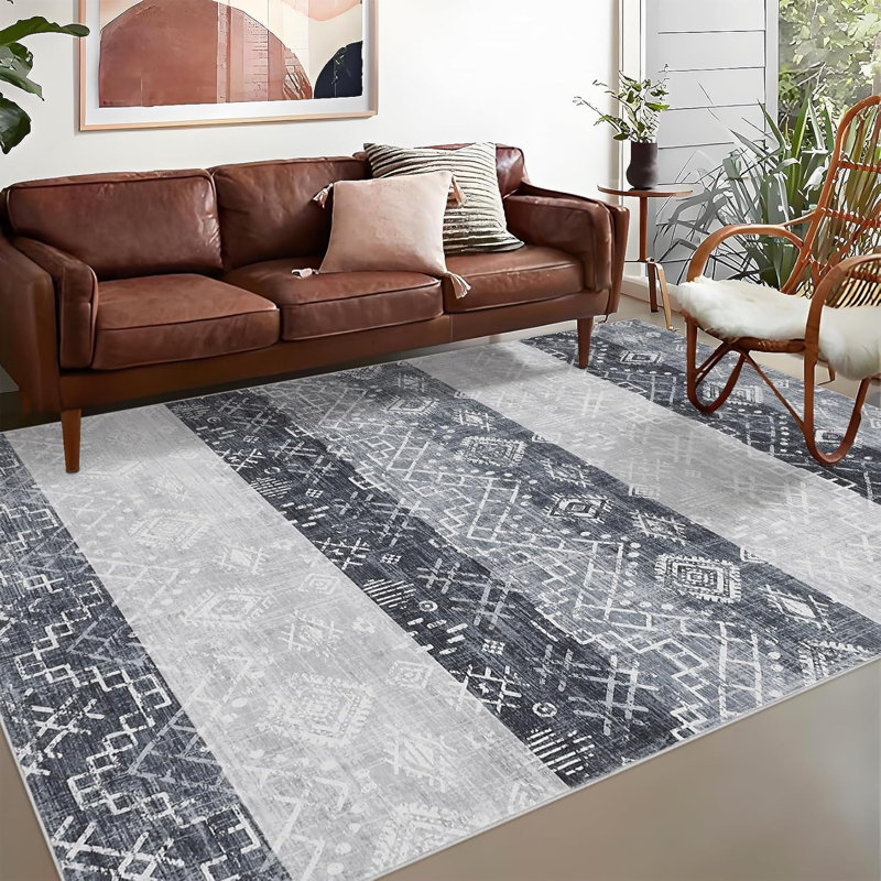 Washable Runner Rug 2x6 Bathroom Bohemian Geometric Hallway Rug Non-Slip Backing Stain-Resistant Indigenous Carpet EntrywayRed