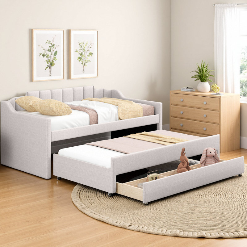Timeless Twin Upholstered Daybed with Trundle & 3 Drawers, Beige