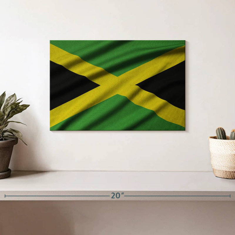 Borges arborant le drapeau de la Jamaïque, H 8 po x l 12 po