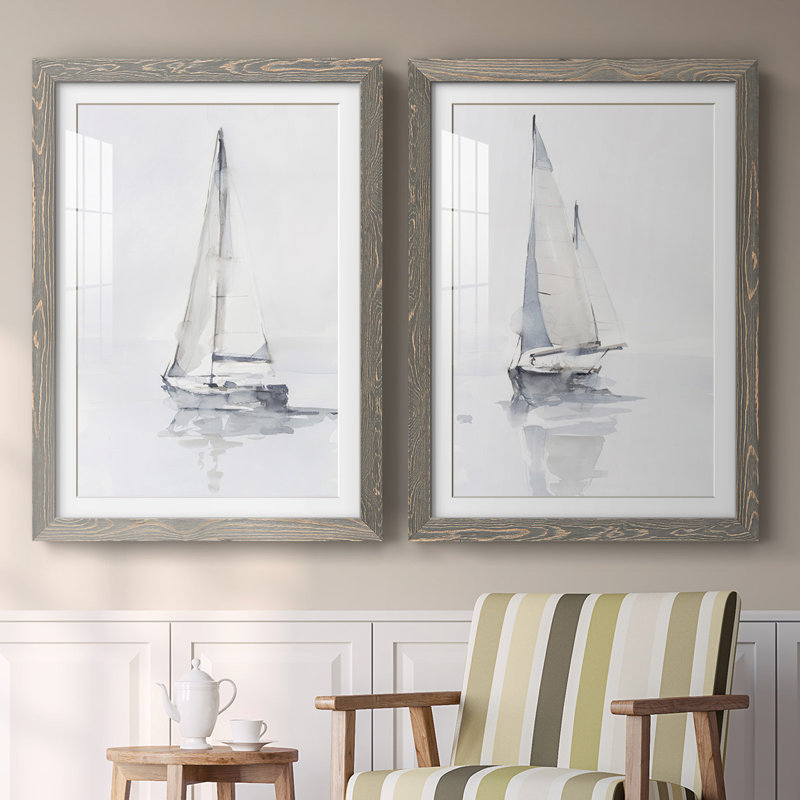 Impression encadrée Misty Harbor I-Premium - prête à être accrochée, H 27,5 po x l 75 po x P 1,5 po, Gris